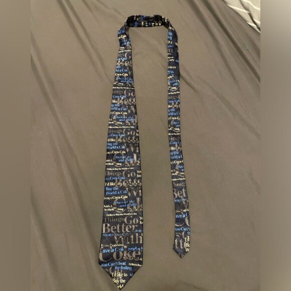 Vintage Coca Cola Collectible Necktie Print Black Gray Blue Men's Tie NWT Silk - Picture 5 of 6